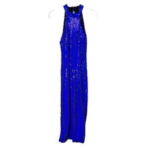 Zara Sequin Midi Maxi Dress Womens Size Small S Blue Sparkly Bodycon Evening